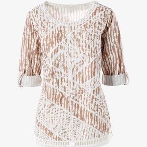 EUC Chico's Highland Park Animal Embroidered Popover Top Size 1 - Medium